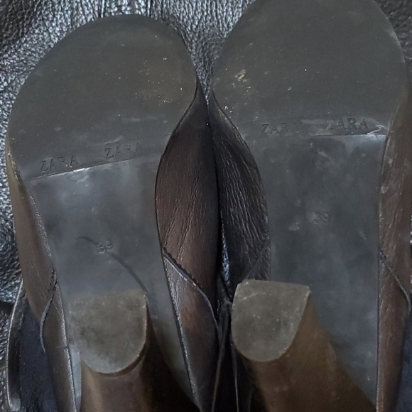 Zara Black Leather Knee High Boots w/ Heel, Size 8 - Picture 3 of 4